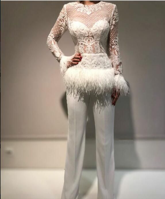 white feather jumpsuit