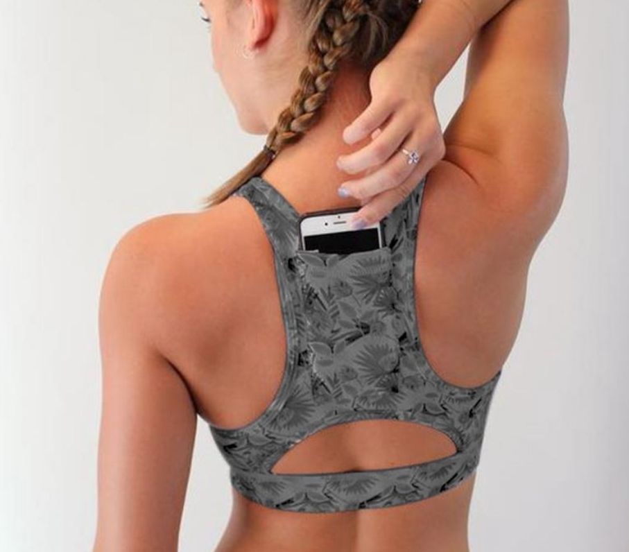sports bra with phone pocket in back