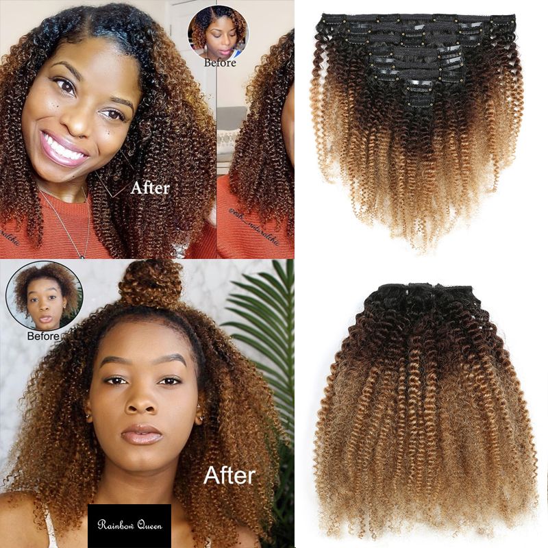 Ombre Hair 1b 4 27 Afro Kinky Curly Clip In Human Hair Extensions