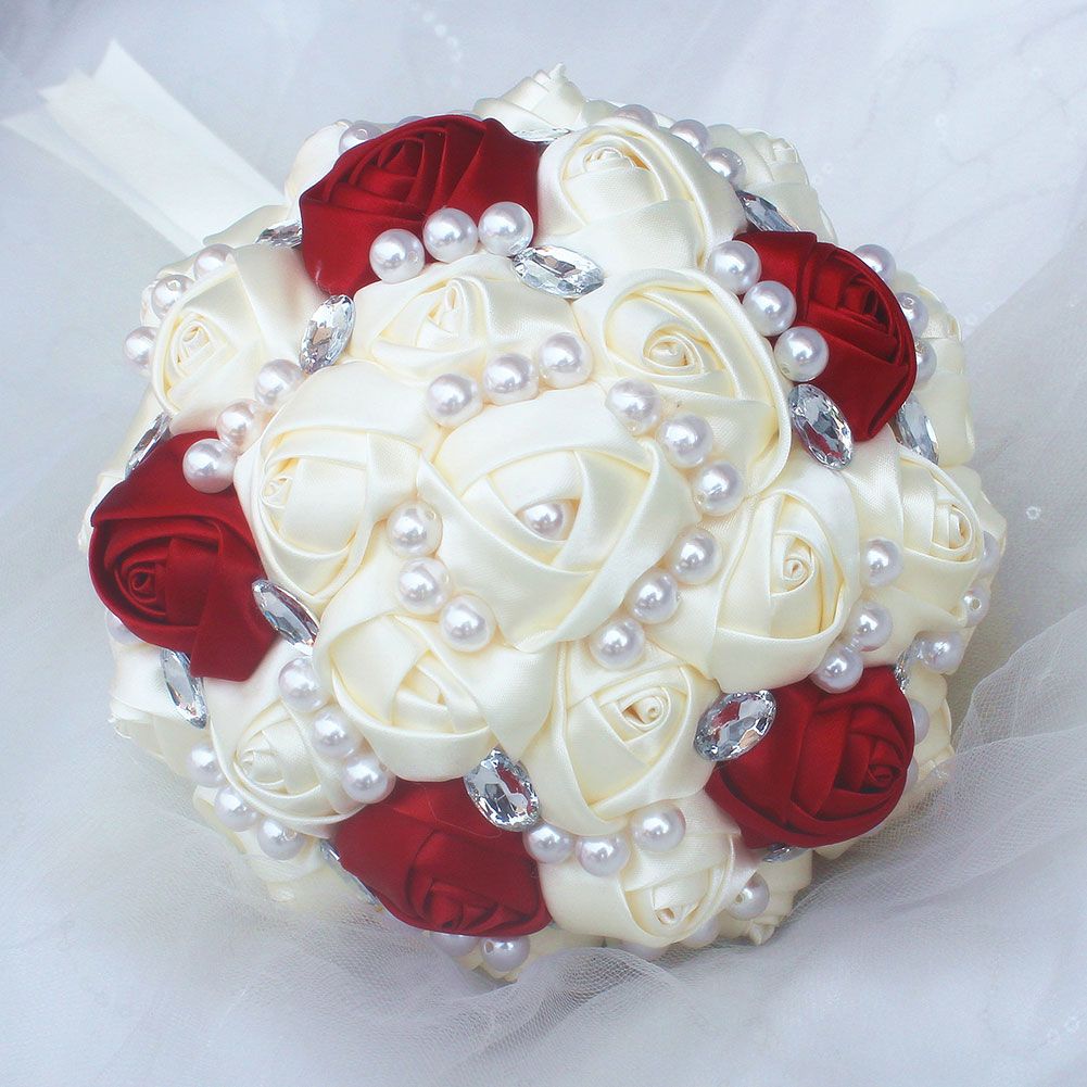 Nuevo vino de marfil flores de color rojo novia celebración bouquet ramo de perlas de diamantes Nuevo vino de marfil flores de color rojo novia celebración bouquet ramo de perlas de diamantes