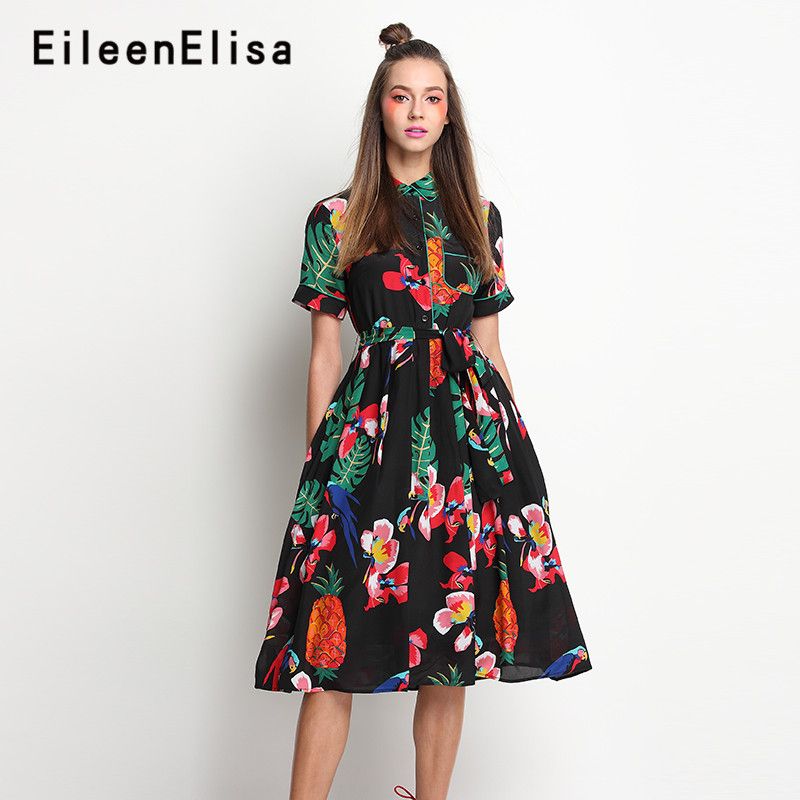 Vestidos casuales elegante vestido estampado floral 2018 Nueva moda mujer otoño manga corta A-line