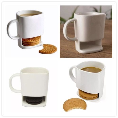 FREE P+P Biscuit Pocket Cup 2 sizes Large Novelty Mug with Biscuit Holder