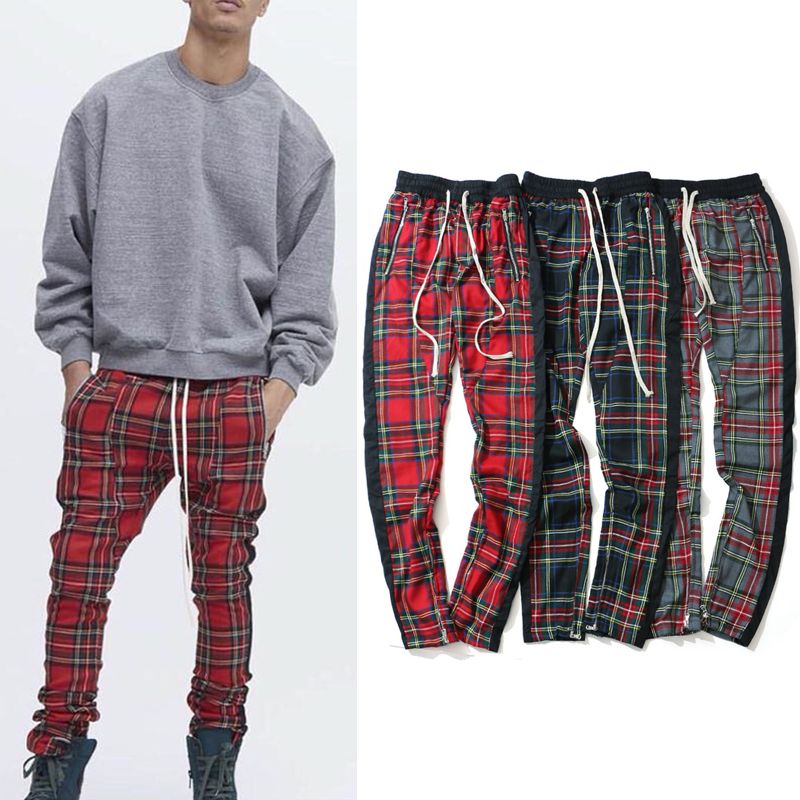 plaid zipper pants mens
