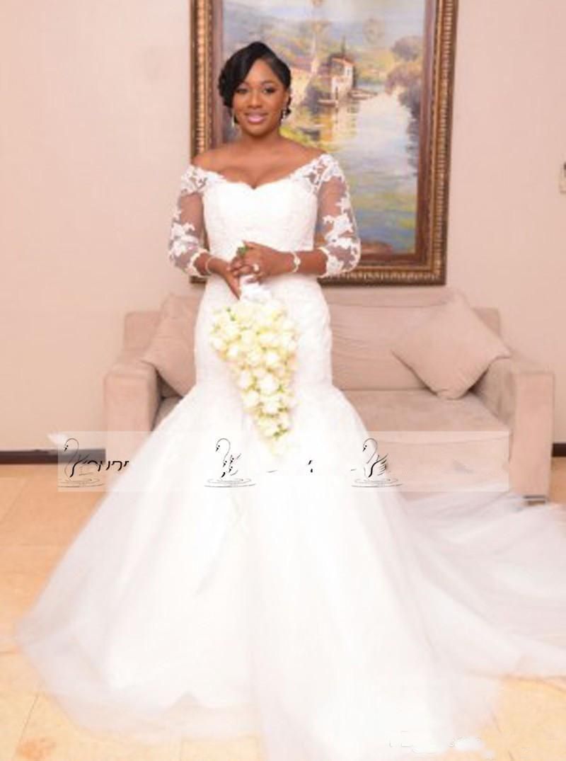 Elegant African Mermaid Wedding Dresses Lace 3/4 Long Sleeve Court Train  Plus Size Bridal Gown For Black Women Country Wedding Dresses Cheap From  Shirley_s, $130.66 | DHgate.Com