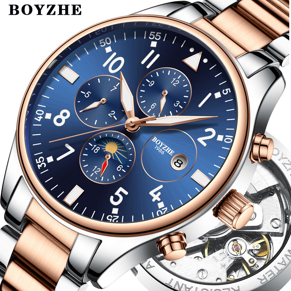 Acheter Pas Cher BOYZHE Mens Automatique Montre Mécanique Temps De Lune  Phase Étanche Mains Lumineuses Casual Sport Militaire Montres Relogio  Masculino D18100706 Du 46,87 € | Fr.Dhgate