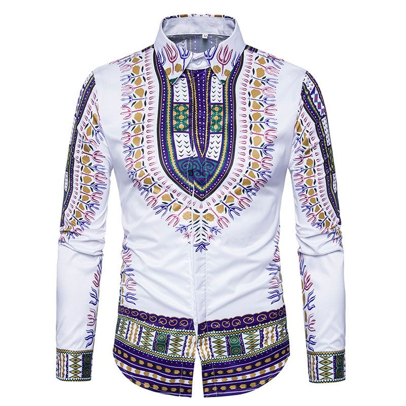 US African Mens Fashion Long Sleeve Casual Shirts Collar Slim Fit Dashiki Shirts