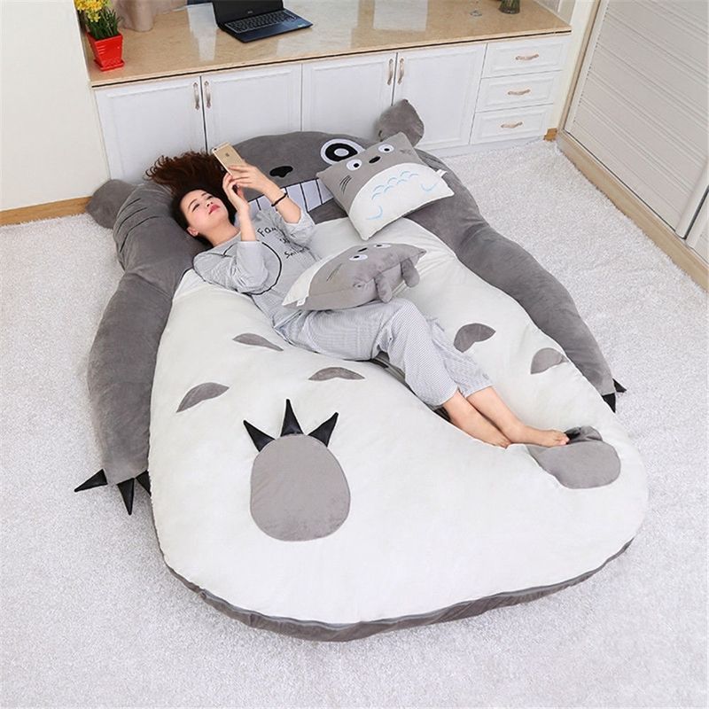 Dorimytrader Anime Totoro Sleeping Bag Soft Plush Large Cartoon Totoro Sofa Bed Tatami Beanbag For Children