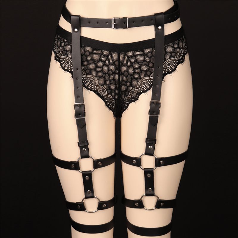 2020 Sexy Handmade Women Punk Gothic Leather Harness Thigh Sock