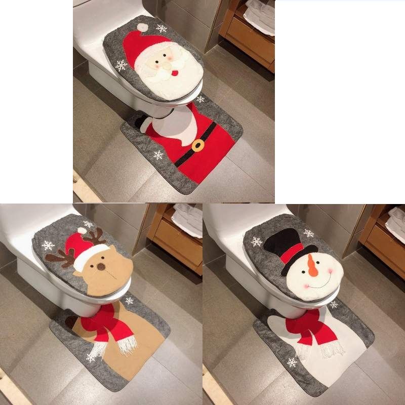2020 Christmas Toilet Seat Cover Cushion Toilet Kit Christmas Ornament Santa Claus Rug Bathroom