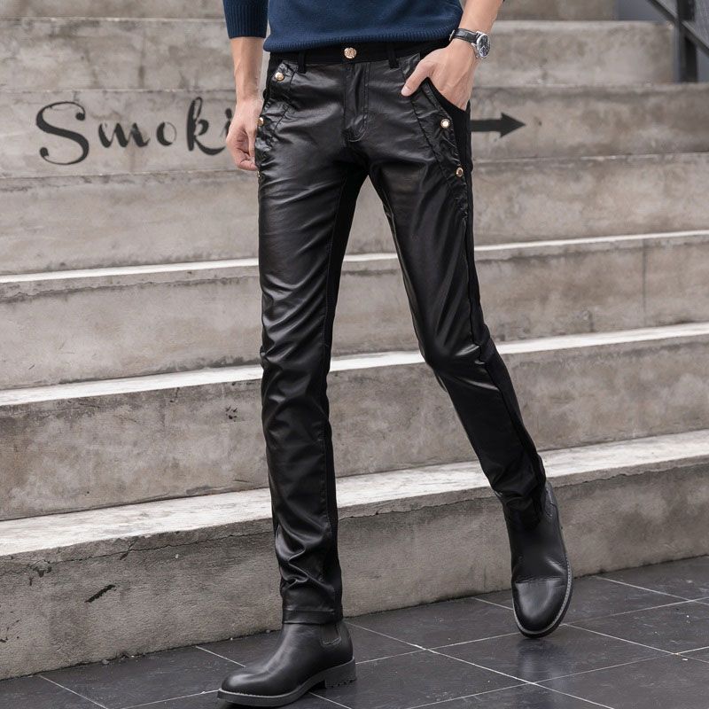 Acquistare Hot New Fashion Abbigliamento Da Uomo Skinny Cuciture In Pelle  Da Motociclista Pantaloni Faux Leather Zipper Cool Slim Fit Pants Economico  | Consegna Veloce E Qualità | It.Dhgate