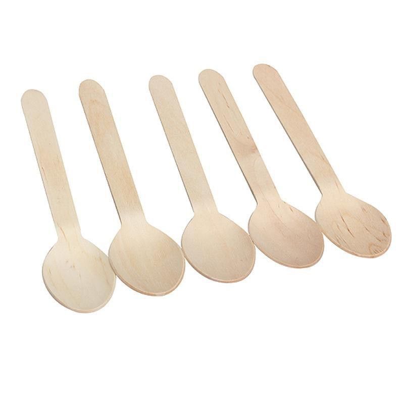DEBEME 100 Piezas Desechables Cuchara de Madera Mini Fiesta de la Boda de la Cucharada de Helado Cuchara de Madera Occidental Postre Vajilla Accesorios de Cocina
