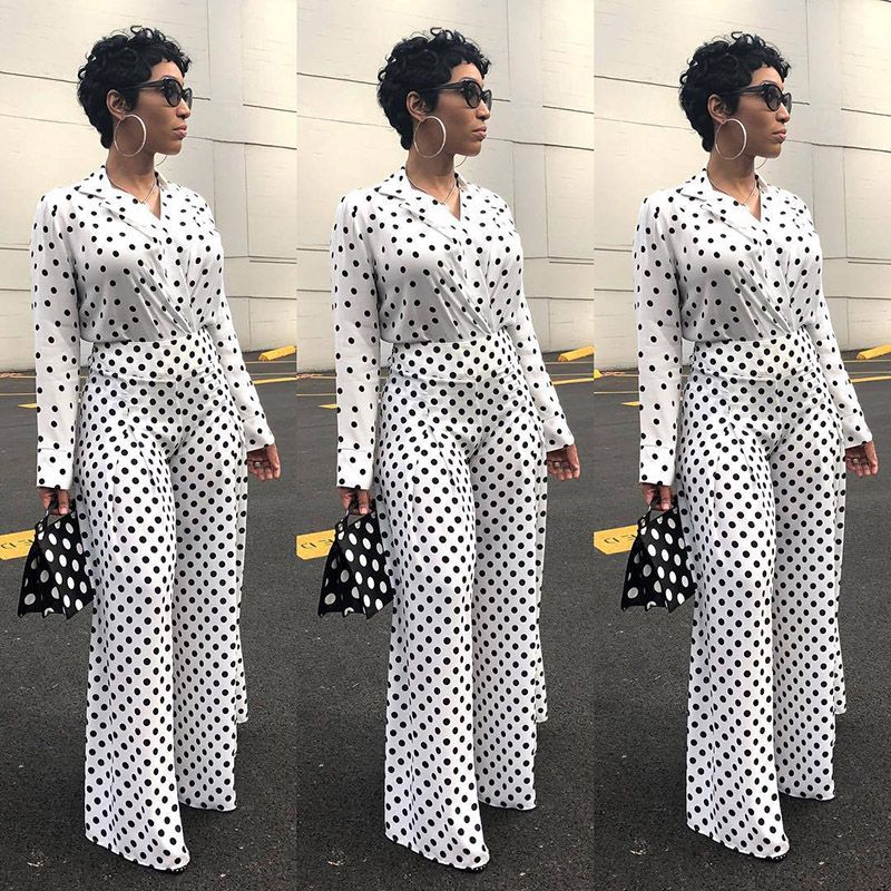 Compre Trajes De Mujer Conjunto De 2 Piezas De Mujer Conjuntos 2 Piezas  Chaqueta De Traje Informal + Pantalón Ancho Traje De Pantalón Conjunto De  Pantalón Blanco Con Estampado De Puntos A