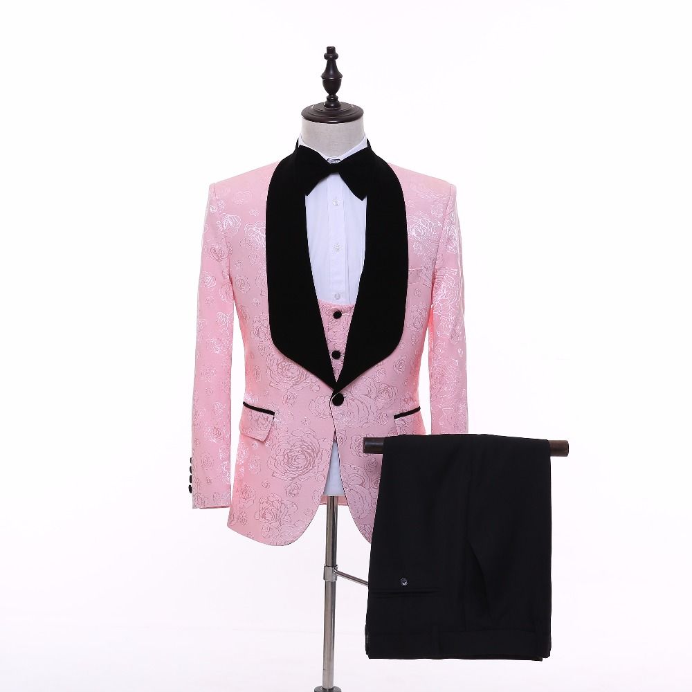 Acheter Nouvelle Marque Rose Hommes Costume De Mariage Modèles De Smoking Spectacle De Chant Chanteur Costumes Porter Slim Fit Homme Costume De Fête