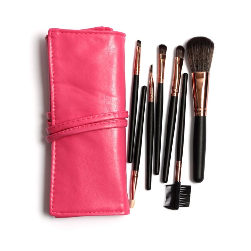 brush set with rose red case