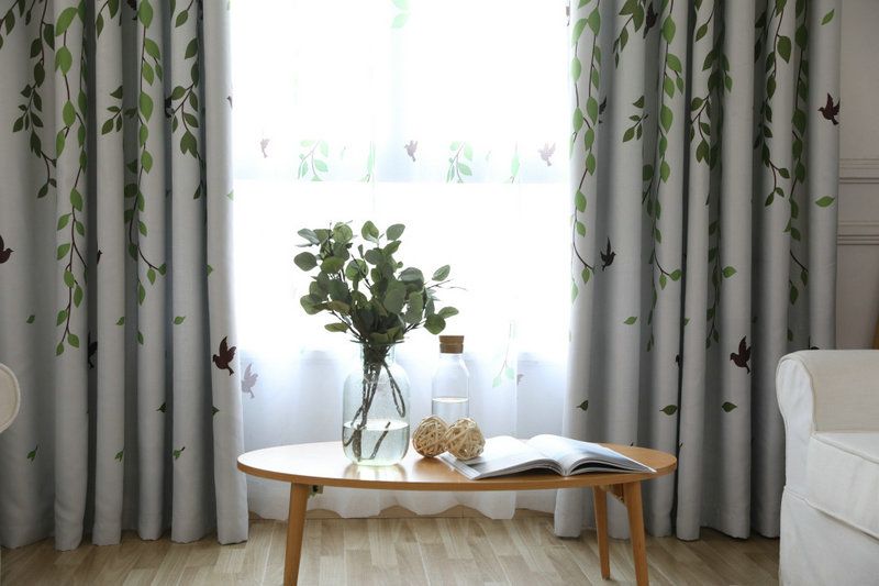Living Room Leaf Birds Printed Drapes Bedroom Pastoral Fresh Sheer Curtain PVCA 