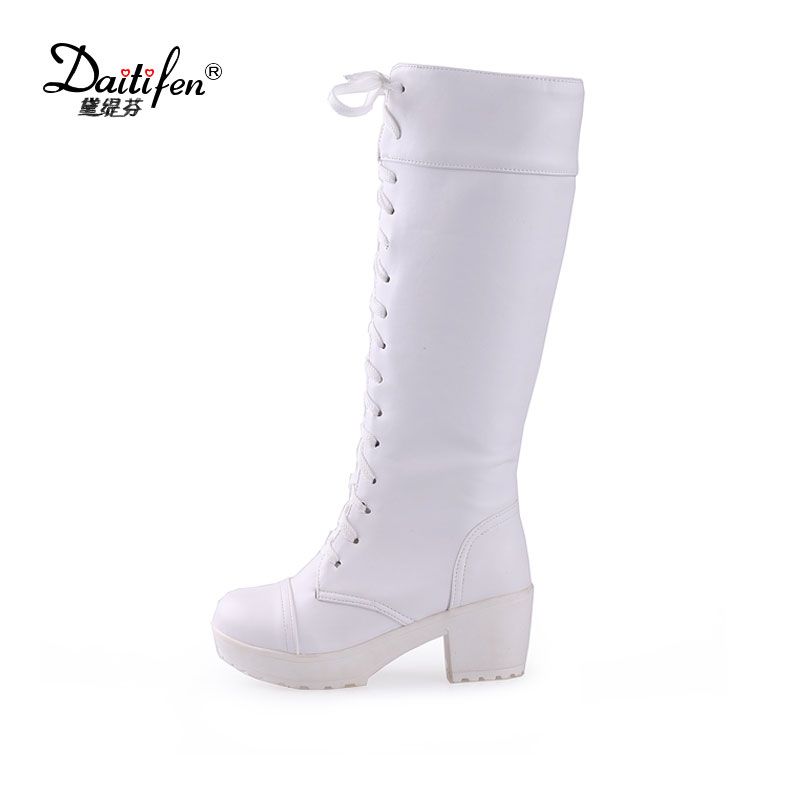 womens white leather knee high boots