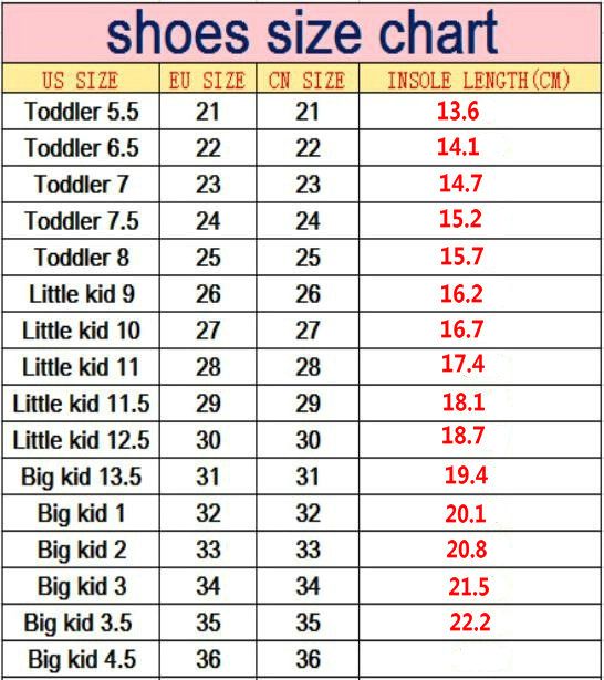 us big kid shoe size chart