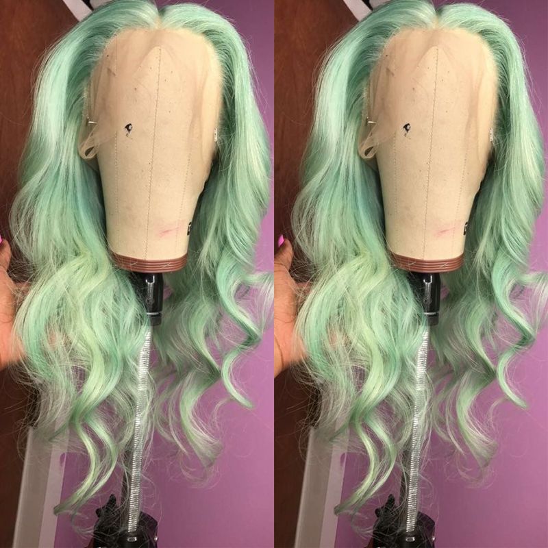 Light Green Lace Front Human Hair Wigs For Black White Women Loose
