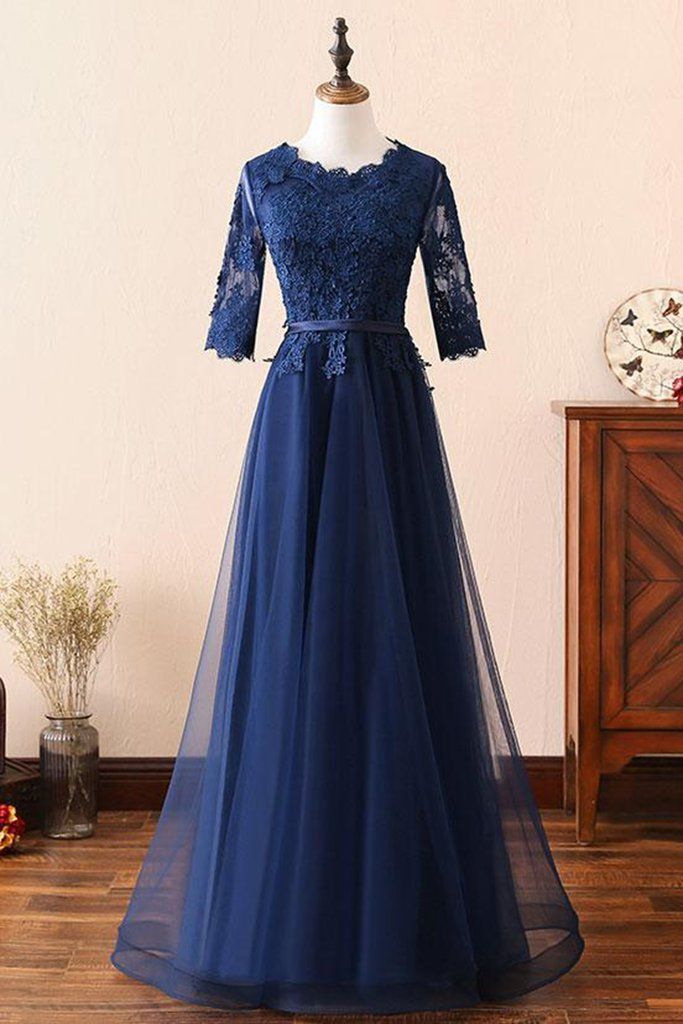 navy blue lace evening gown