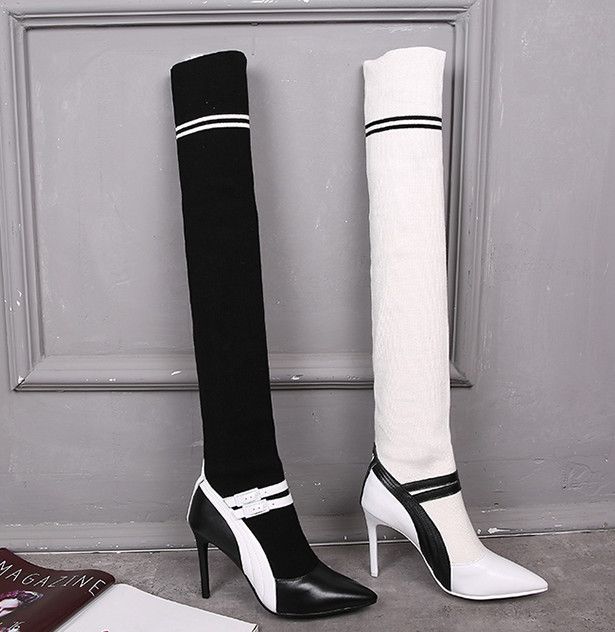 black and white over the knee boots