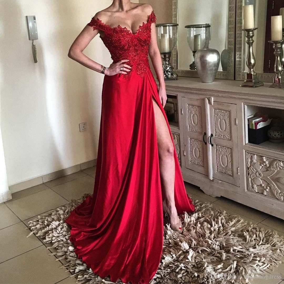 off the shoulder red lace dress