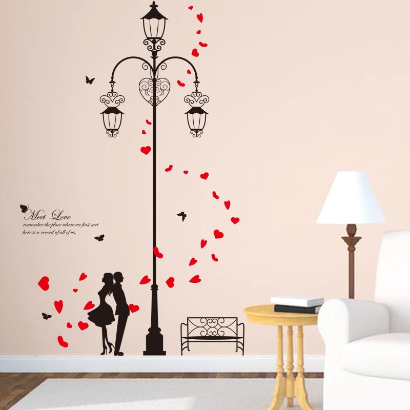 Lovers Red Petals Vinyl Wall Stickers Diy Street Light Couples Wall Art For Living Room Room Kids Wall Decal Kids Wall Decals From Kareem12 12 17 Dhgate Com