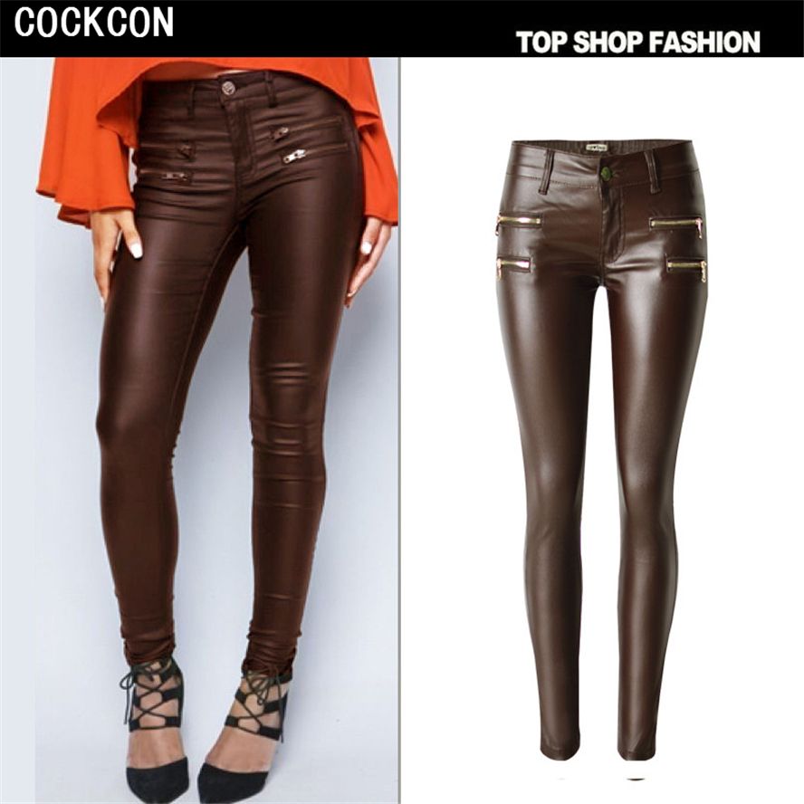 womens brown faux leather pants