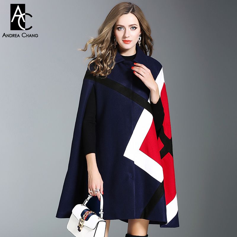 Bleu Manteau Foncé Acheter Mode Géométrique Cape Bureau Motif Hiver Cape Dame Vert Manteau Laine De Manteau Rouge Manteau De Laine Automne Femme Style kuZXiP