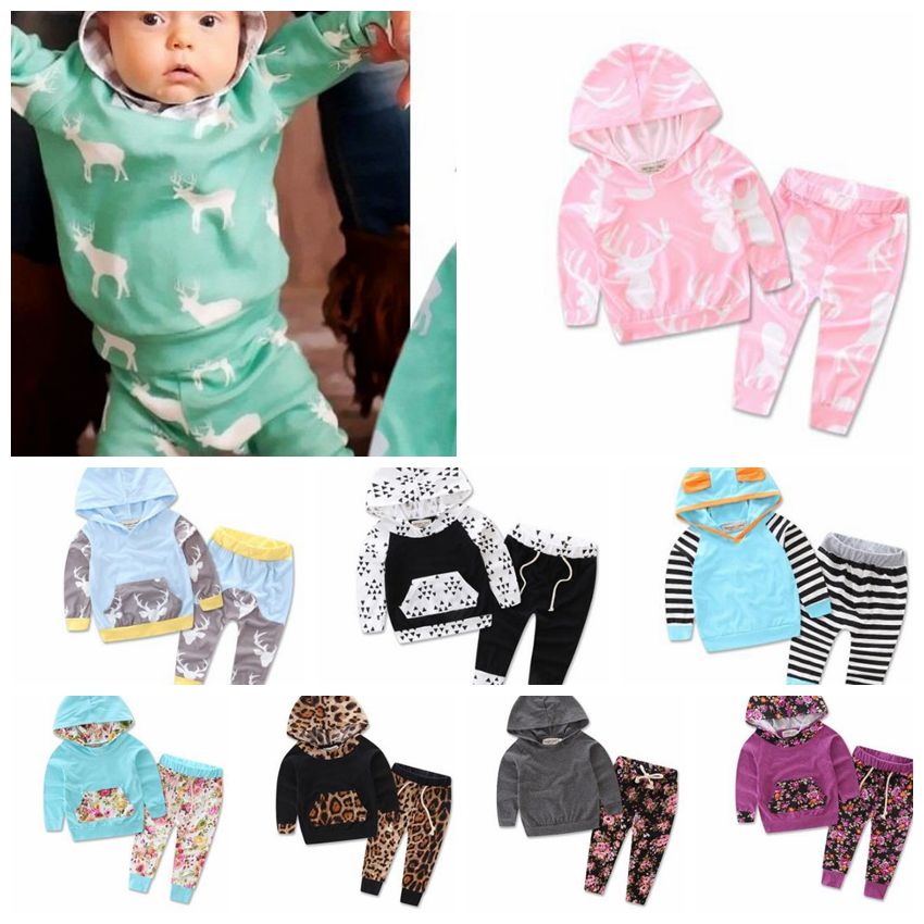 Pants Set Winter Autumn Outfits Clothes UK Baby Boys Girls Striped Hoodie Tops