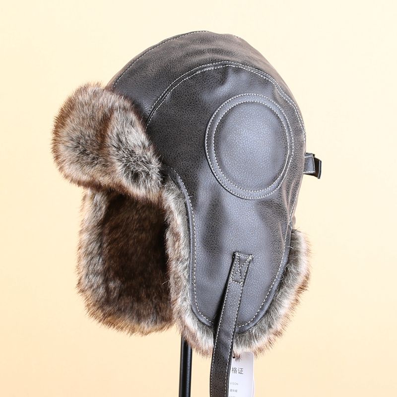 New Adult Unisex Black Russian Hat Winter Leather Style Russian Hats