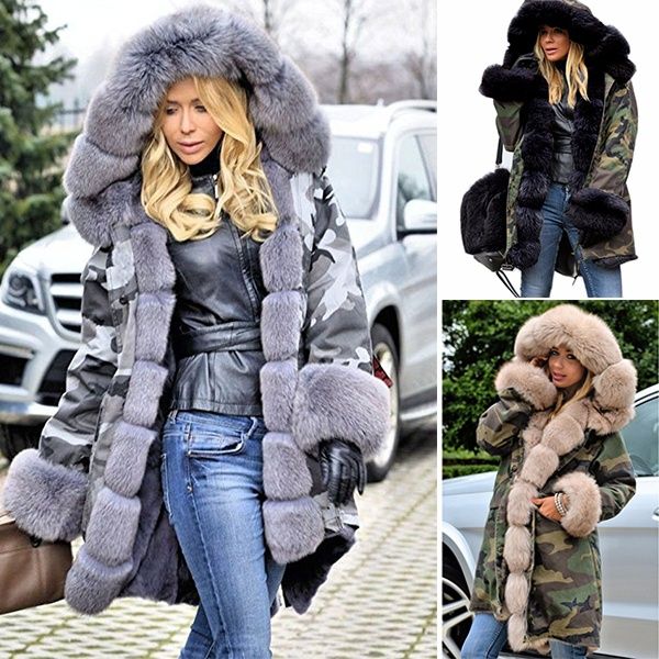 Faux fur hooded parka womens Clearance