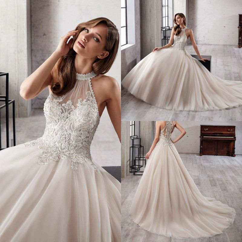 a line halter wedding dress