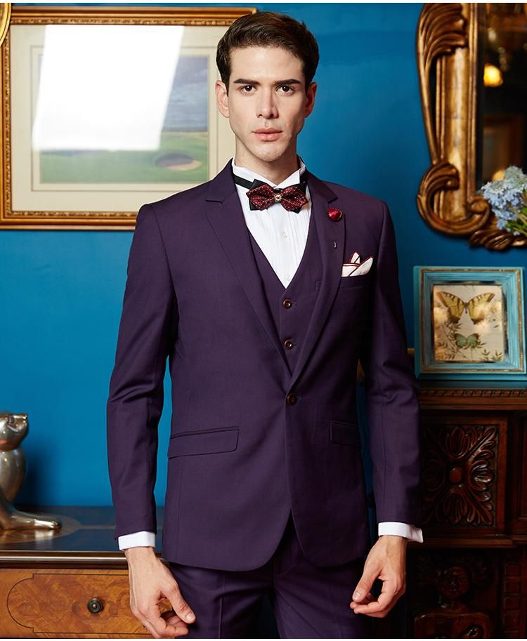FidgetGear NEW 3PCS Purple Groom Tuxedos Men Suits Wedding One Button 38 40 42 44 46+Custom 46 Vest