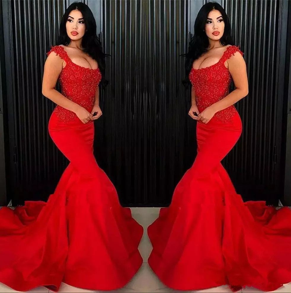 red slim prom dress