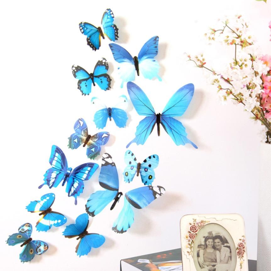 3D butterfly Art Decor PVC butterflies Mural wall stickers 12 pcs Red