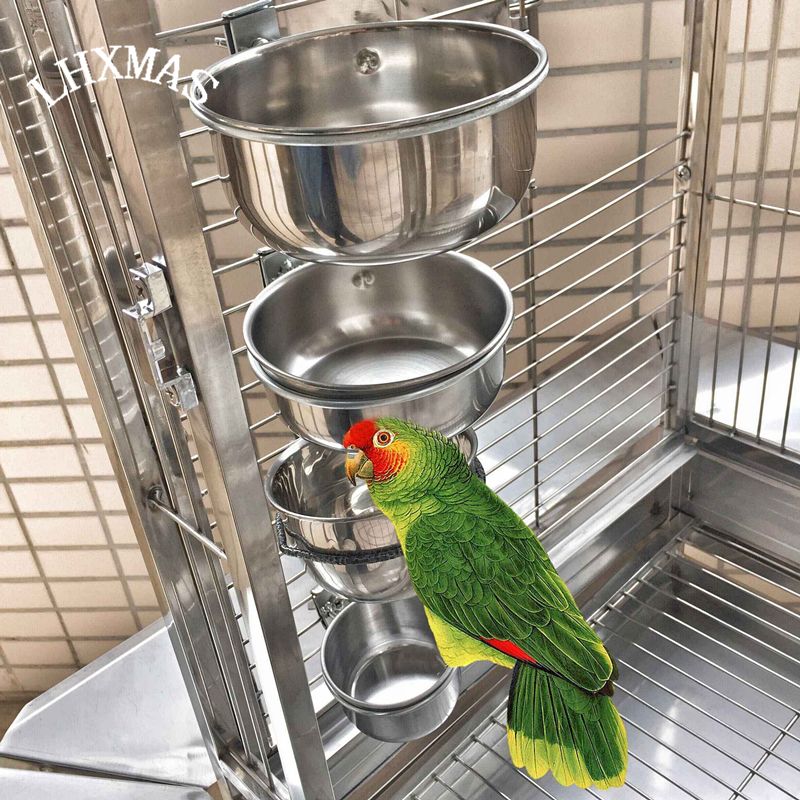 Bird Feeders Parrot Stainless Steel Cups Container With Holder