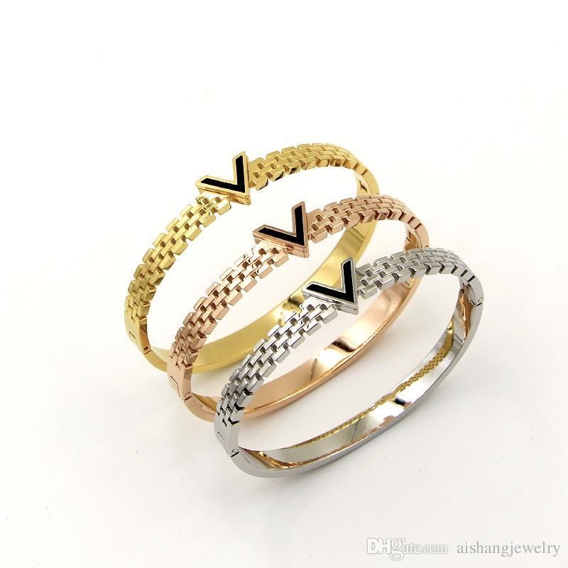 aaajewelry Pb58 New Fashion Black V Alphabet Hollow Imitation Watch Band Gold Plate Bangle For Gift Bangle Jewelry Malabar Gold Bangles From aaajewelry 13 27 Dhgate Com