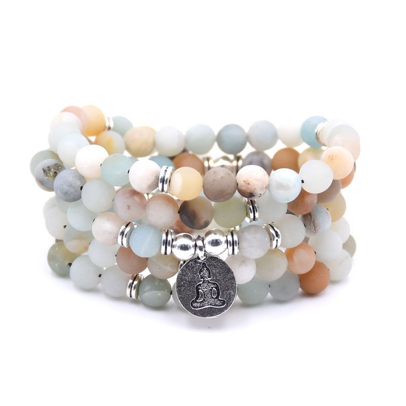 Womens Fashion Womens Bracelet Matte Frosted ite Beads with Lotus Om Buddha Charm Yoga Bracelet 108 Mala Necklace