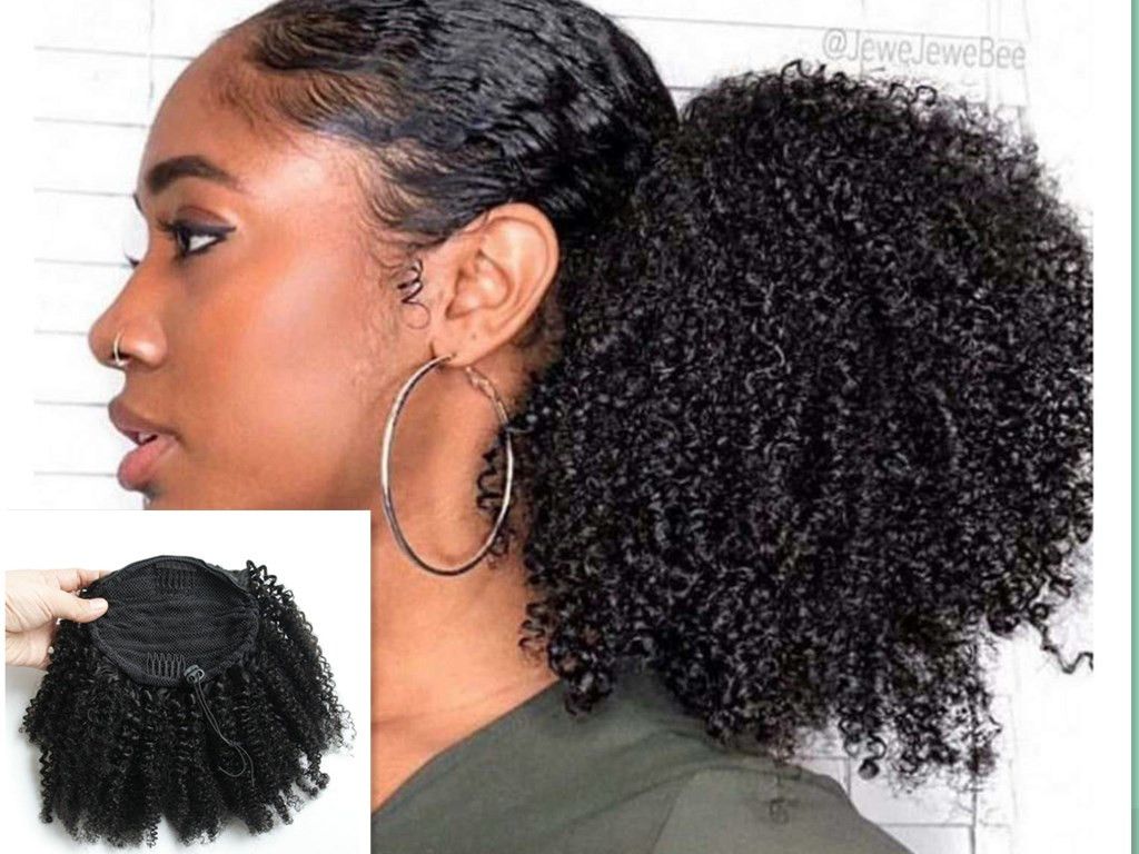 Short Women Ponytail Hair Extension Clip In 3c Afro Kinky Curly