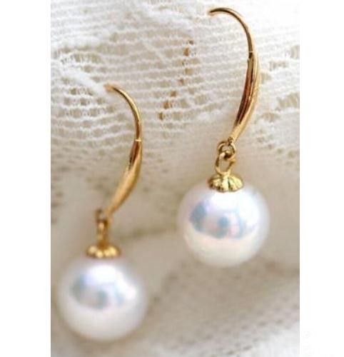 Hermosos aretes de perlas blancas de mm en mar y oro de