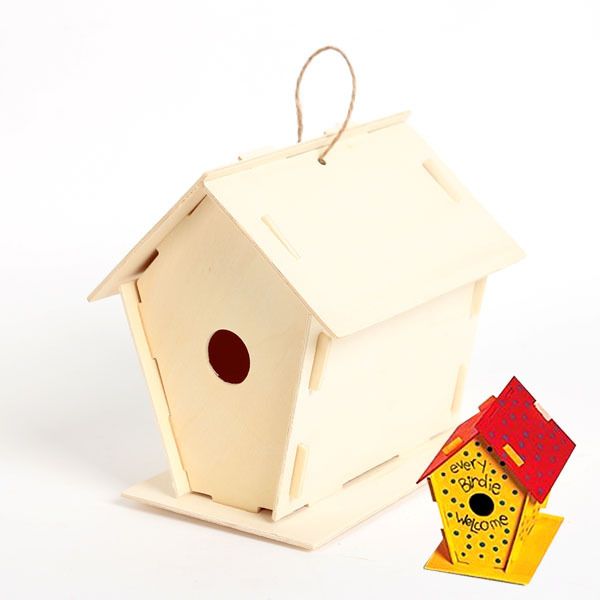 Acheter Diy Paint Maison En Bois Doiseau Inachevé Cage à Oiseaux Décoration De Jardin Produits De Printemps Jouets Pour Enfants 11 5x16