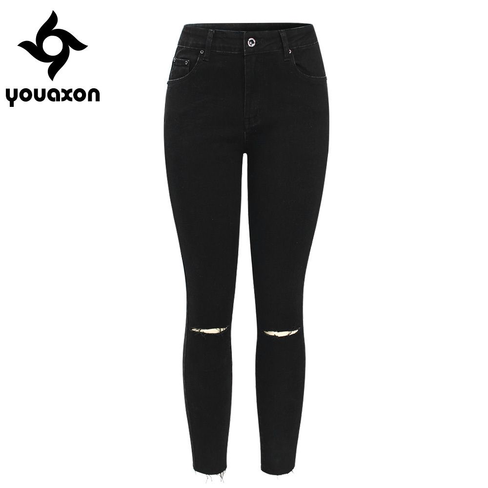 Compra 2104 Youaxon Negro Rasgado Rodillas Recortadas Pantalones Vaqueros  Mujeres Mediados De Cintura Elástico Pantalones De Mezclilla Pantalones  Para Mujer Lápiz Skinny Torn JeansS914 Barato | Entrega Rápida Y Calidad |  Es.Dhgate
