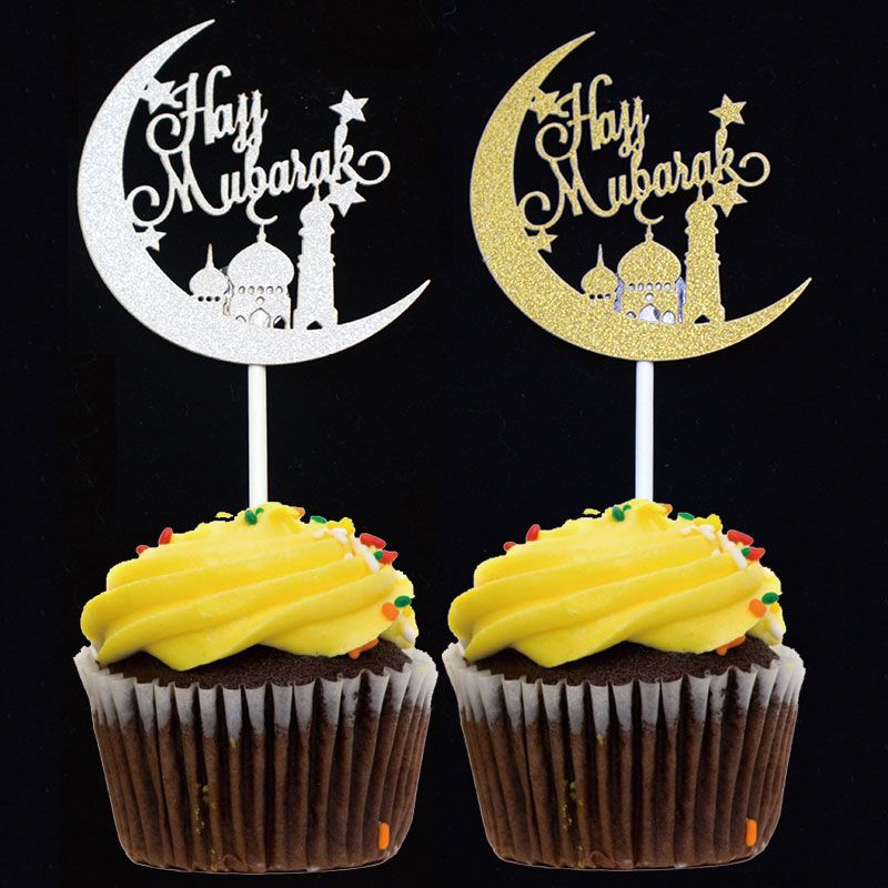 2019 Gold Silver Eid Mubarak Cupcake Topper Islamic Muslim Hajj