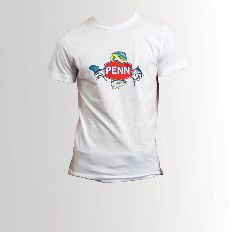 PENN Four Fish Logo Fishing Reels Men/'s Black T-Shirt Size S to 3XL