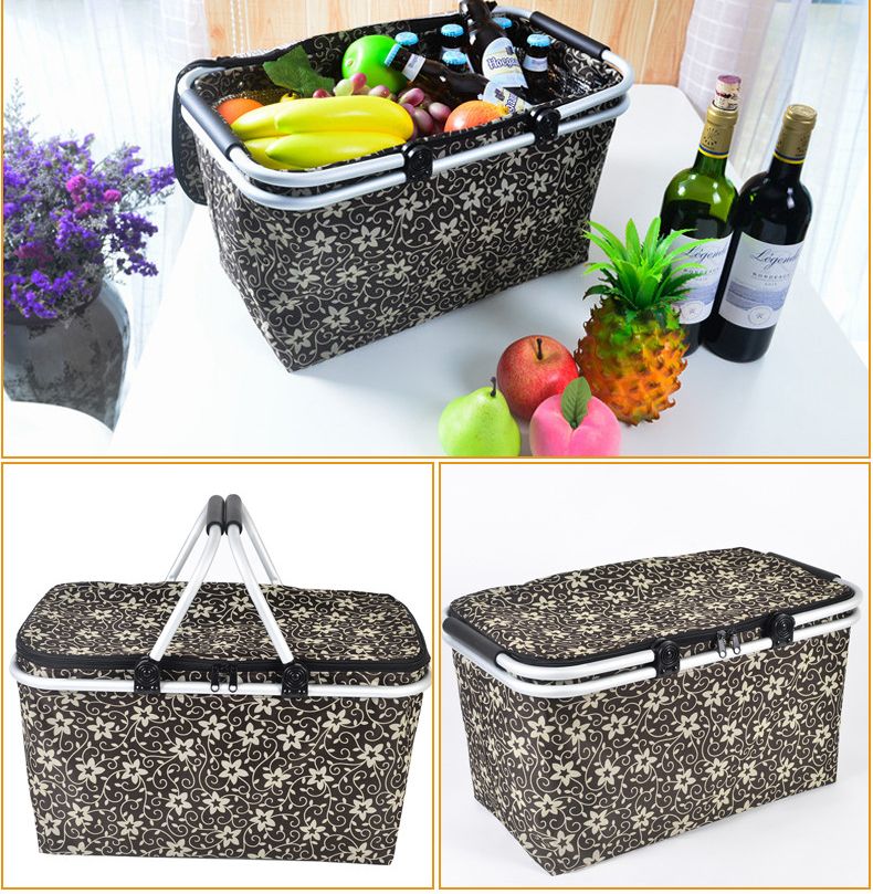 Discount Folding Outdoor Basket Camping Picnic Baskets Handle Foldable Shopping Basket Oxford