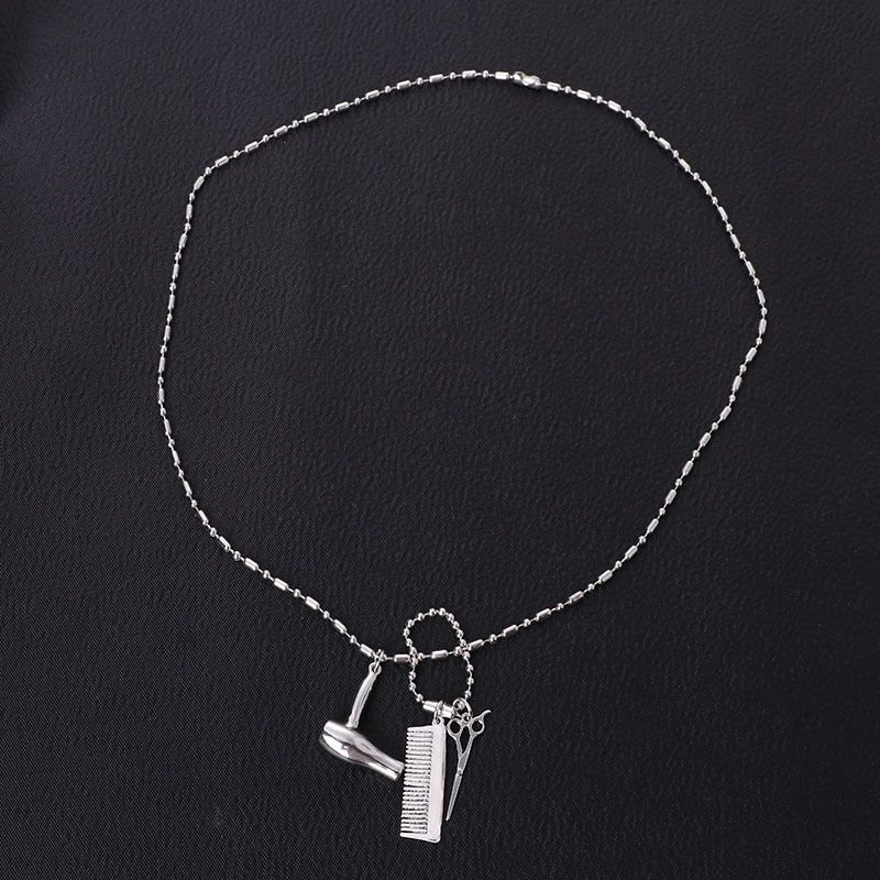 Wholesale Creative Hair Dryer Scissors Comb Pendant Necklace Men