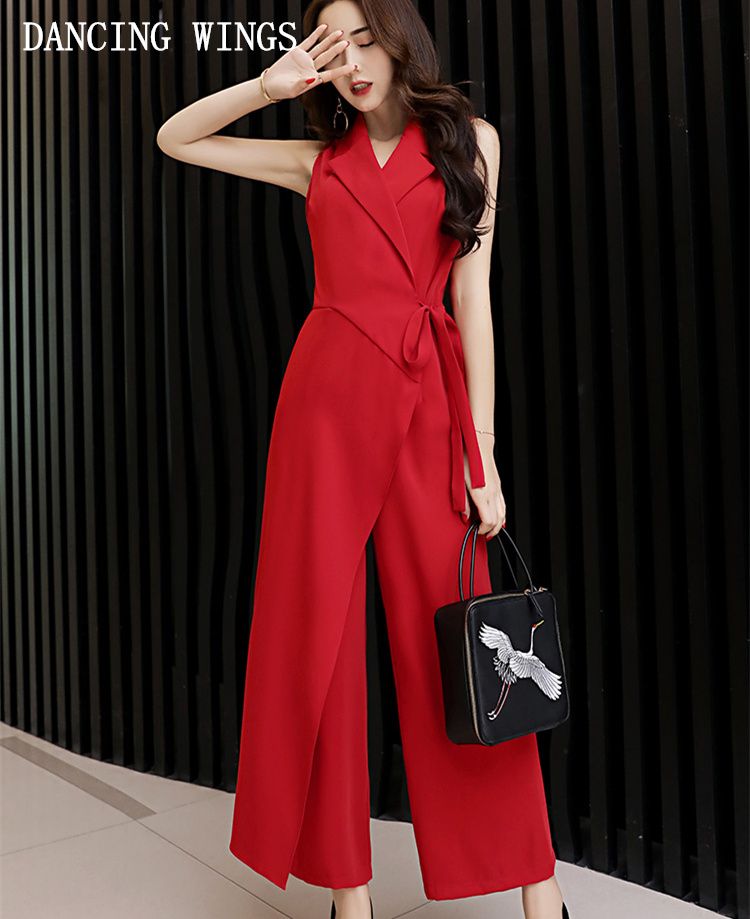 red lace up jumpsuit