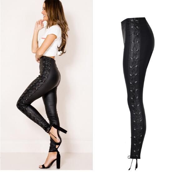 2020 Womens Y Side Lace Up Faux Leather Stretch Skinny Pants - Lace Up Faux Leather Pants 2020 Womens Y Side Lace Up Faux Leather Stretch Skinny Pants - Lace Up Faux Leather Pants