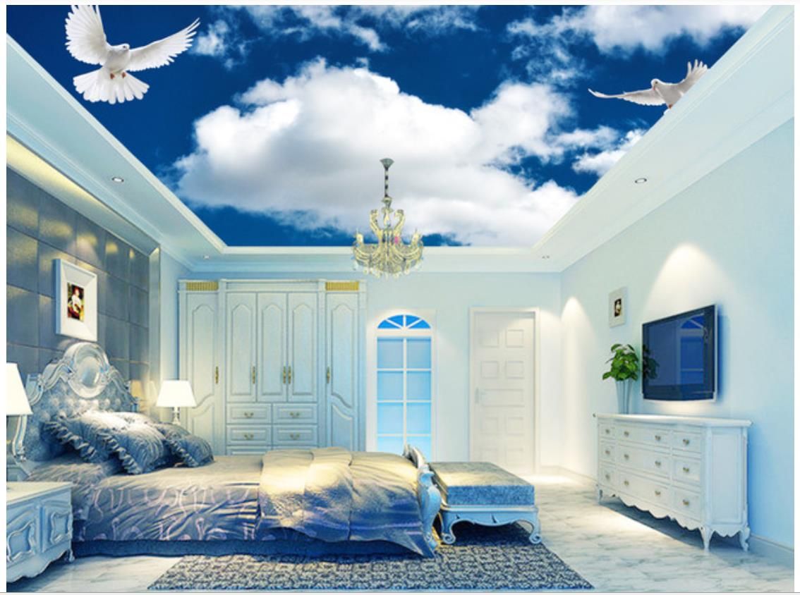 Acheter Papier Peint 3d Personnalise Pour Les Murs Murales De Papier Peint Au Plafond 3d Simple Ciel Bleu Ciel Blanc Peintures Murales De Fond Papier Peint Decoration Murale Zenith De 7 34