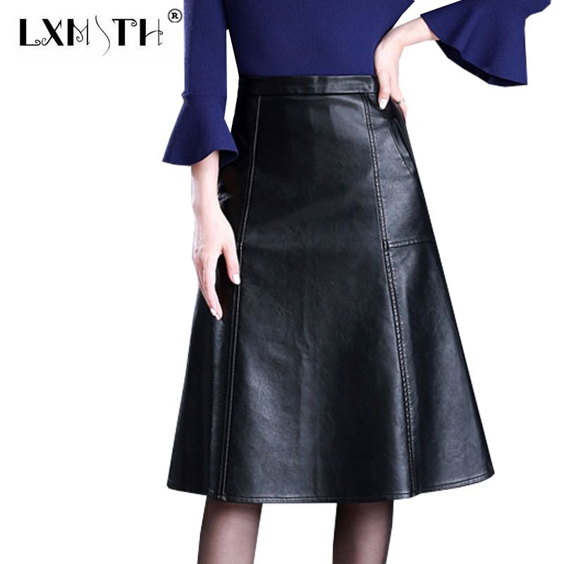 saia midi couro plus size